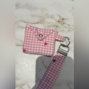 Handmade Pink Gingham Heart Keychain Pouch